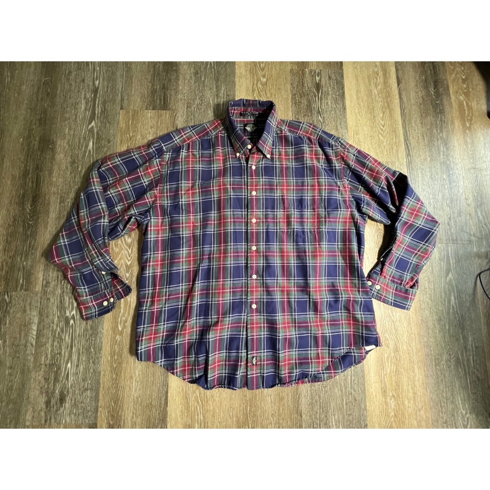 Dockers Plaid Button Down Mens XL Purple Red Green Excellent Wrinkle Free Cotton